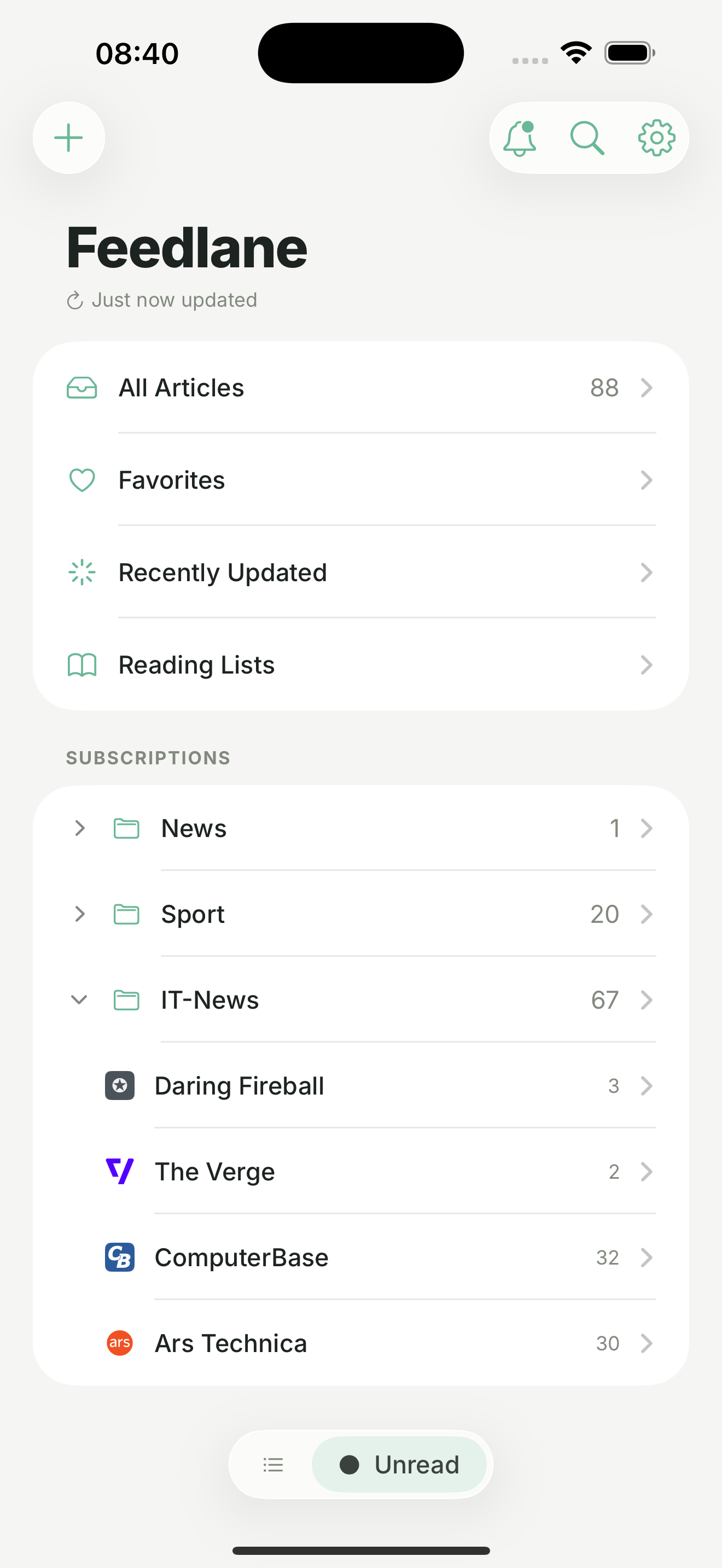 Feedlane mobile interface