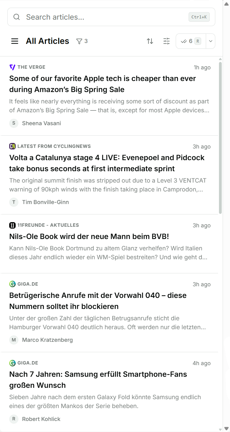Feedlane mobile interface
